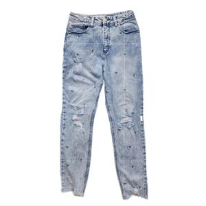Tinseltown Daisy Embroidered Highrise Mom Jeans Blue Size 7